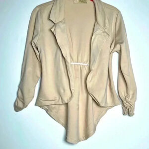 Hybrid & Company Ruched Sleeve Brown Blazer Hi Lo Size Small